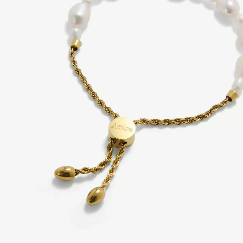 Baroque Pearl Bolo Bracelet in 14k gold PVD, view 2