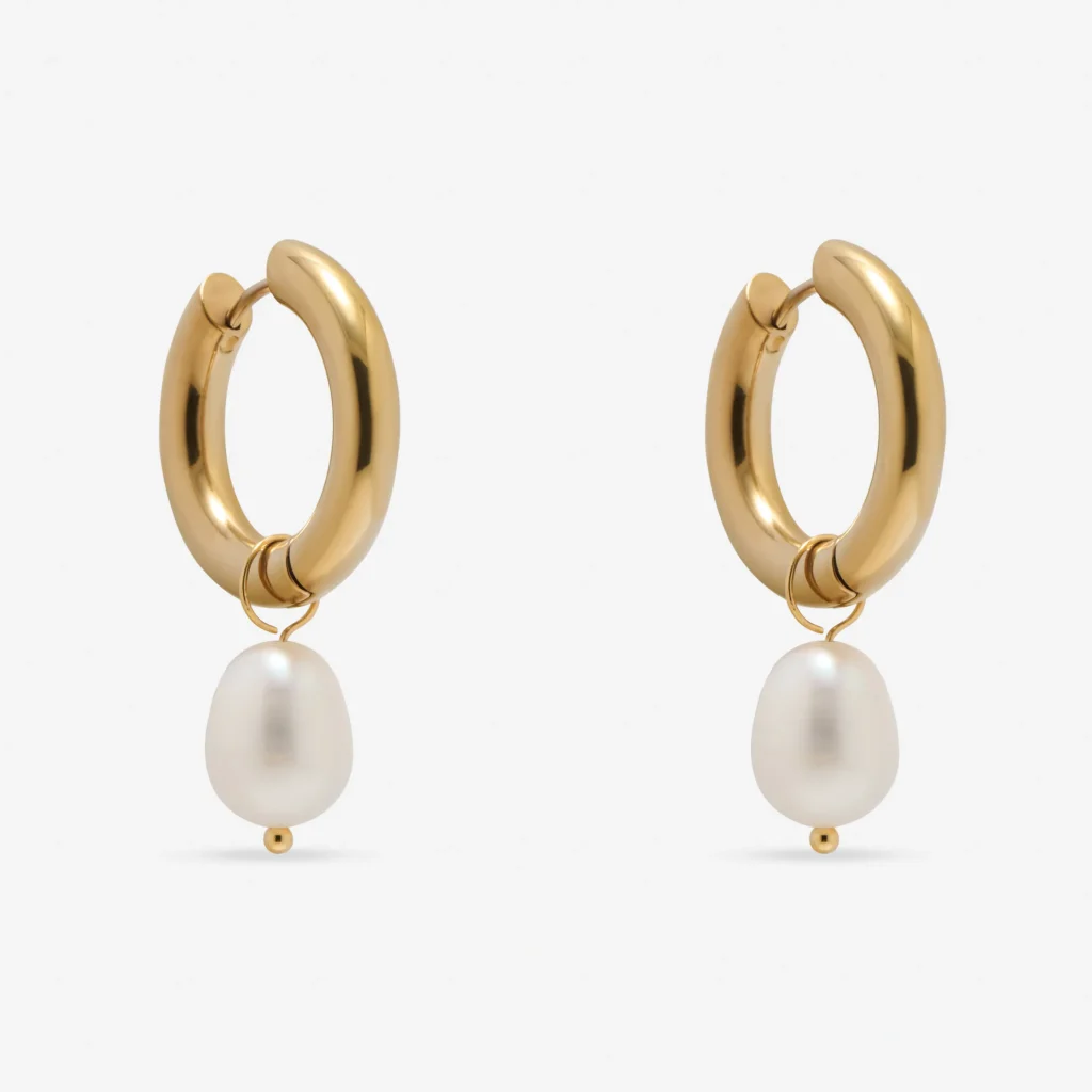 Chunky Baroque Pearl Hoop in 14k gold PVD - waterproof Aelva jewellery