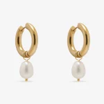Chunky Baroque Pearl Hoop in 14k gold PVD - waterproof Aelva jewellery