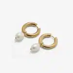 Chunky Baroque Pearl Hoop in 14k gold PVD, view 2