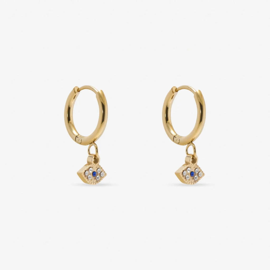 Evil Eye Huggie Earrings in 14k gold PVD - waterproof Aelva jewellery