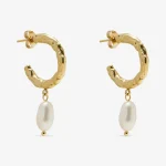 Molten Baroque Pearl Hoops in 14k gold PVD - waterproof Aelva jewellery