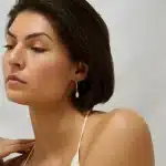 Molten Baroque Pearl Hoops in 14k gold PVD, view 3